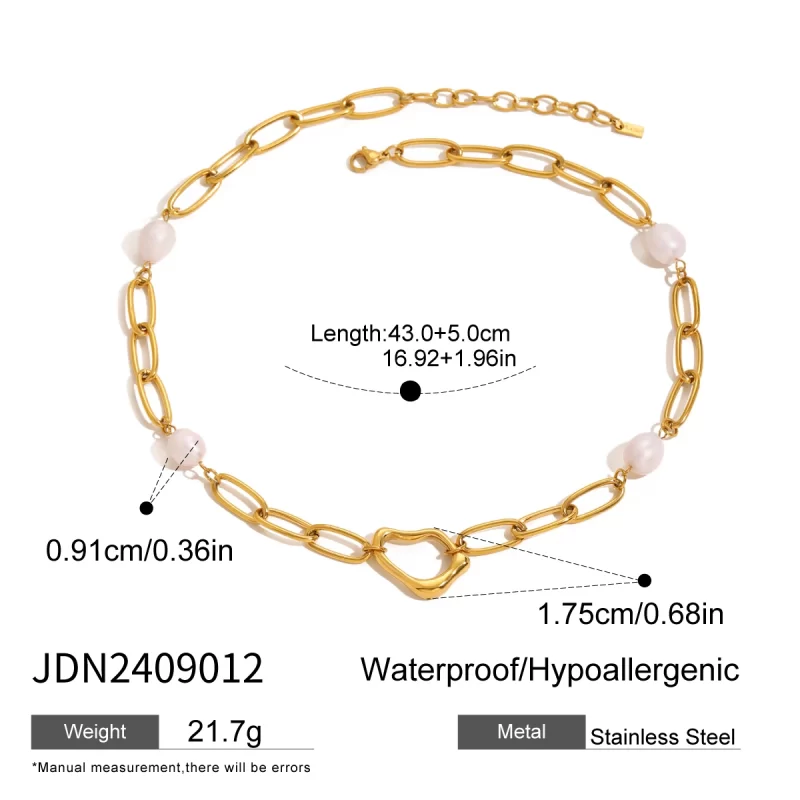 J&D Dainty 18k Gold Stainless Steel Freshwater Pearl Irregular Pendant Necklaces Bracelets Set - Image 6
