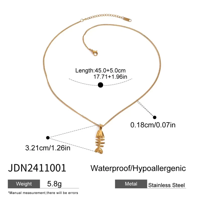 Youthway Versatile Minimally Designed 18K Gold PVD Plated Fish bone Pendant Necklace For Unisex Stainless Steel Jewelry Gift - Image 6