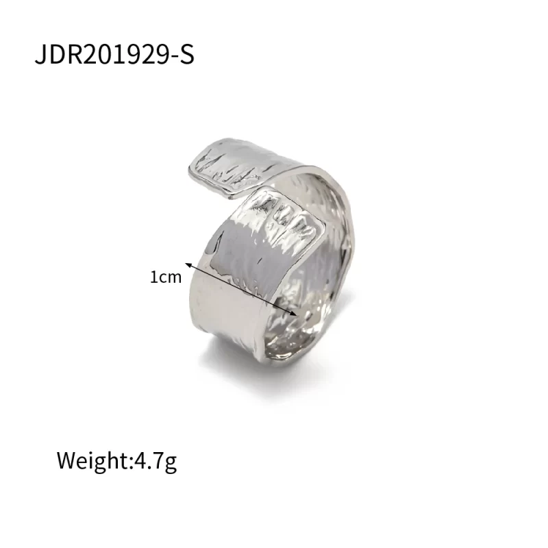 Geometric Jewelry Gold Silver Plated Stainless Steel Wide Texture Pleated Open Ring for Girls - Image 2