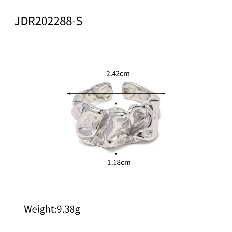 Luxury Silver Color High Polish Waterproof Stainless Steel Lava Irregular Opening Ring for Girls - Image 4