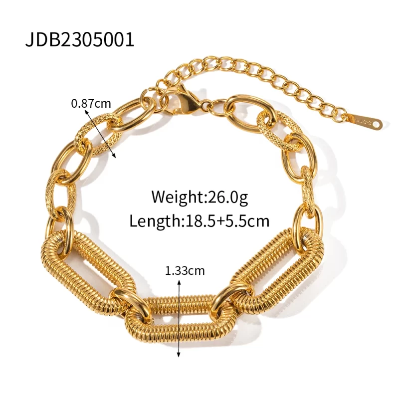 Paper Clip Chain Bracelet 18k PVD Gold Plated Stainless Steel Texture Punk Chain Stitching Bracelet for Women - Image 6