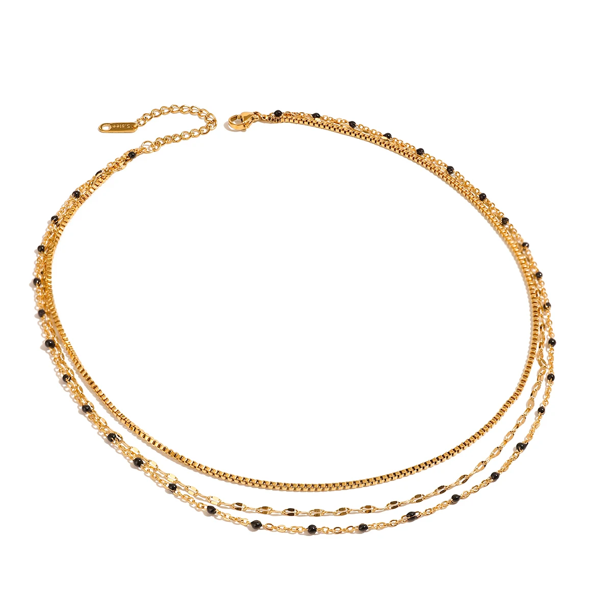 Youthway Black Beads Three Layers Chain Necklace For Women Statement Golden Stainless Steel Metalic Waterproof Necklace Jewelry