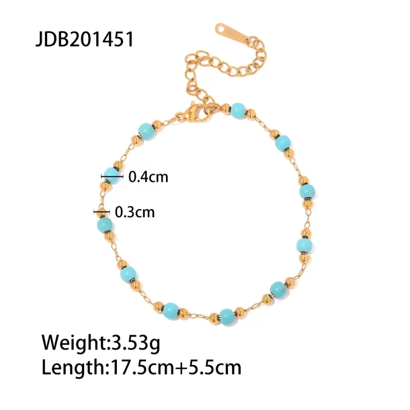 Waterproof 18K Gold Plated Stainless Steel Bracelet Jewelry Set Mulit Turquoise Choker Necklace for Girls - Image 5