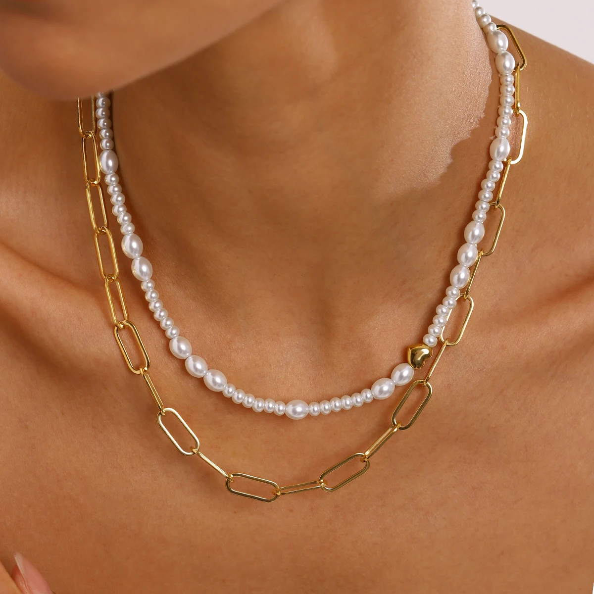 Youthway Elegant Modern Stainless Steel Irregular Oral Glass Pearl Heart-shaped Necklace For Women Anti Allergic Fashion Jewelry