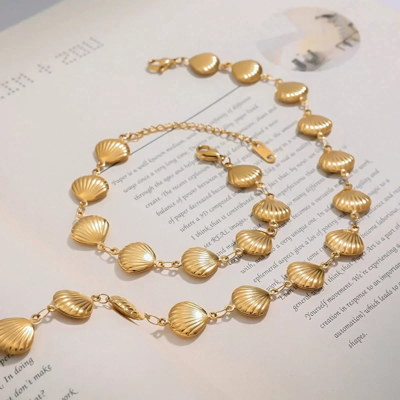 Youthway Summer Holiday Versatile Gold Plated Stainless Steel Geometric Small Shell Necklace Bracelet Women Jewelry Set Gift - Image 2