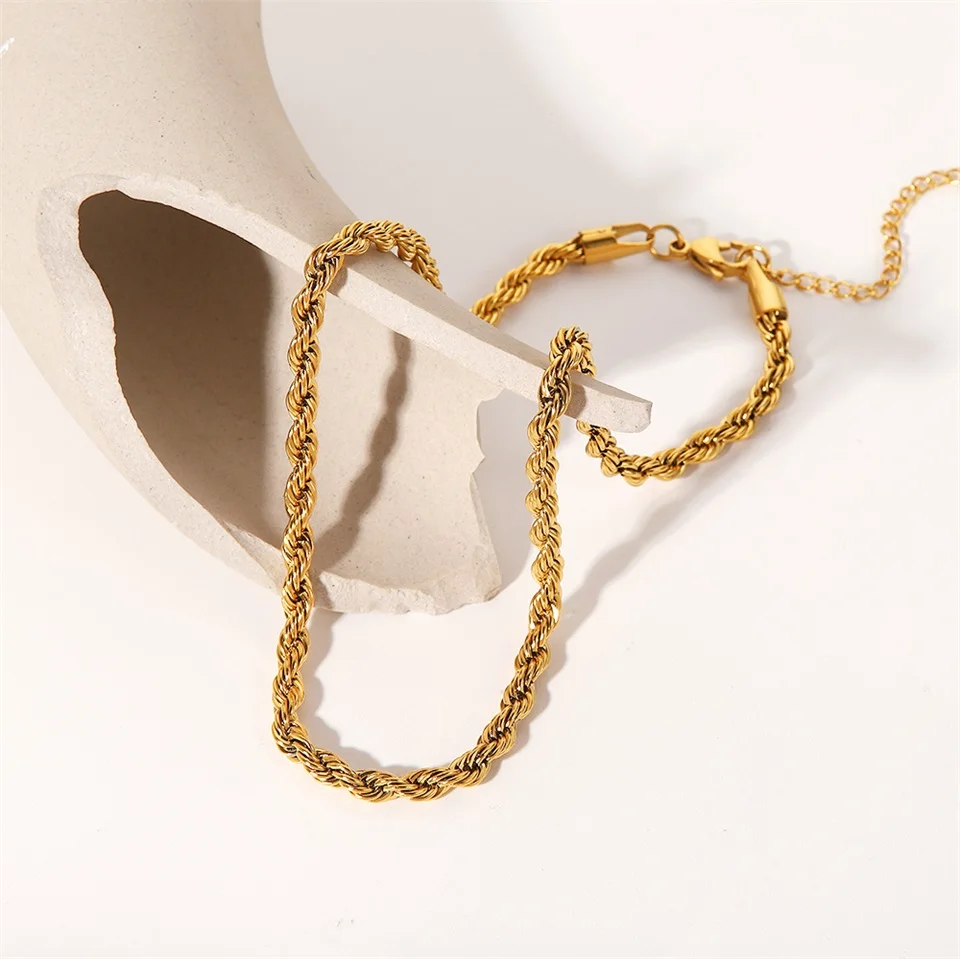 5mm Chunky Twisted Chain Necklace Women 18K Gold Stainless Steel Twisted Rope Chain Choker Necklace For Hip Pop Jewelry