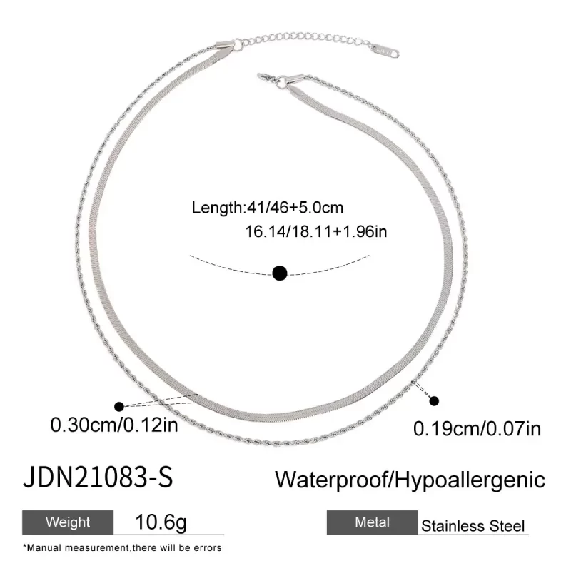 J&D Jewelry Waterproof 18K PVD Gold Plating Also Silver Colorway Two Layers Rope Flat Snake Chain Necklace - Image 6