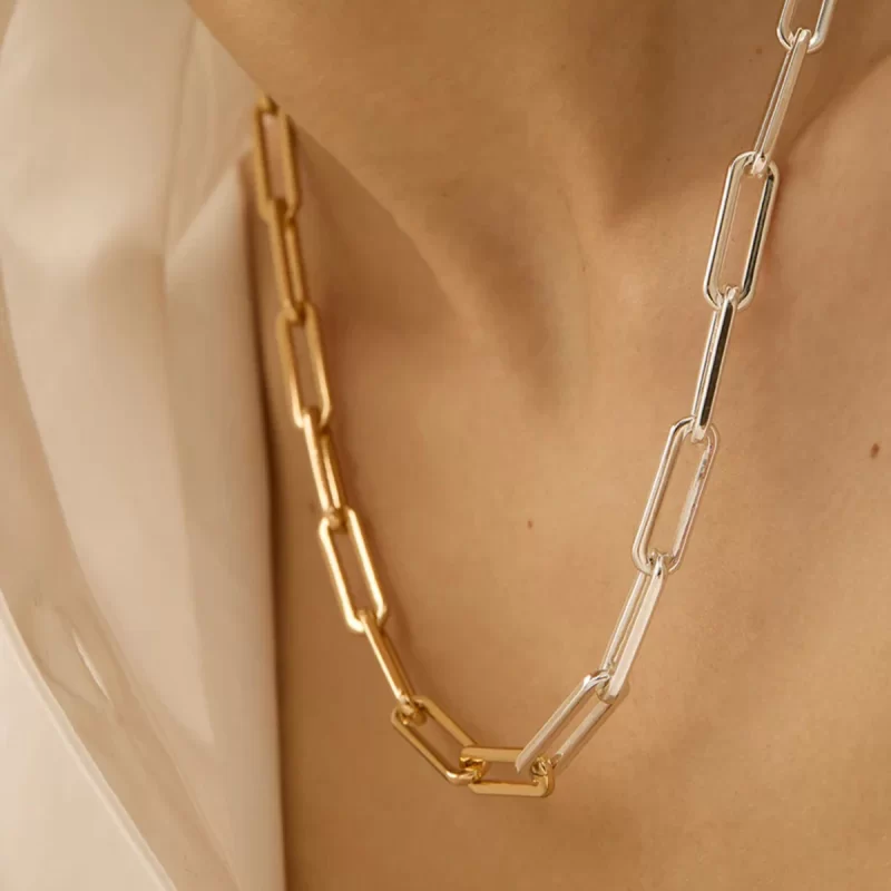 Youthway Metalic Stainless Steel Colorblock Chain Necklace 18K PVD Minimalist Texture Statement Collar Necklace Jewelry Gift - Image 2