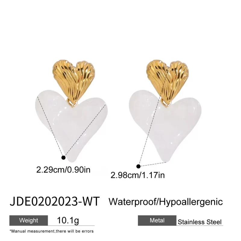 Fashion 18K PVD Gold Plating Summer Conch Texture White Swirl Tortoise Heart Drop Earrings - Image 5