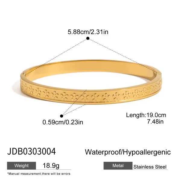 Women's Floral 18K Gold Stainless Steel Flower Clasp Adjustable Bracelet