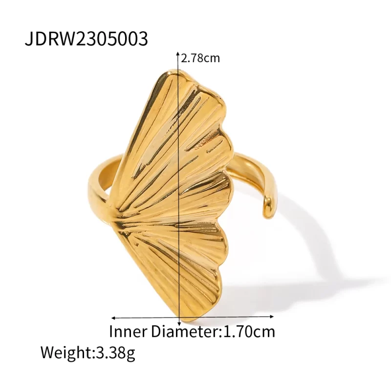 New Arrival Stainless Steel 18K Gold Plated Ring Gift Opening Ginkgo Leaf Shaped Rings for Women - Image 5