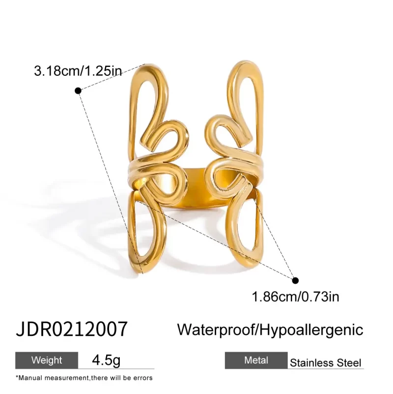 Holiday Style 18K Gold Stainless Steel Irregular Flower Hollow Adjustable Open Ring - Image 5