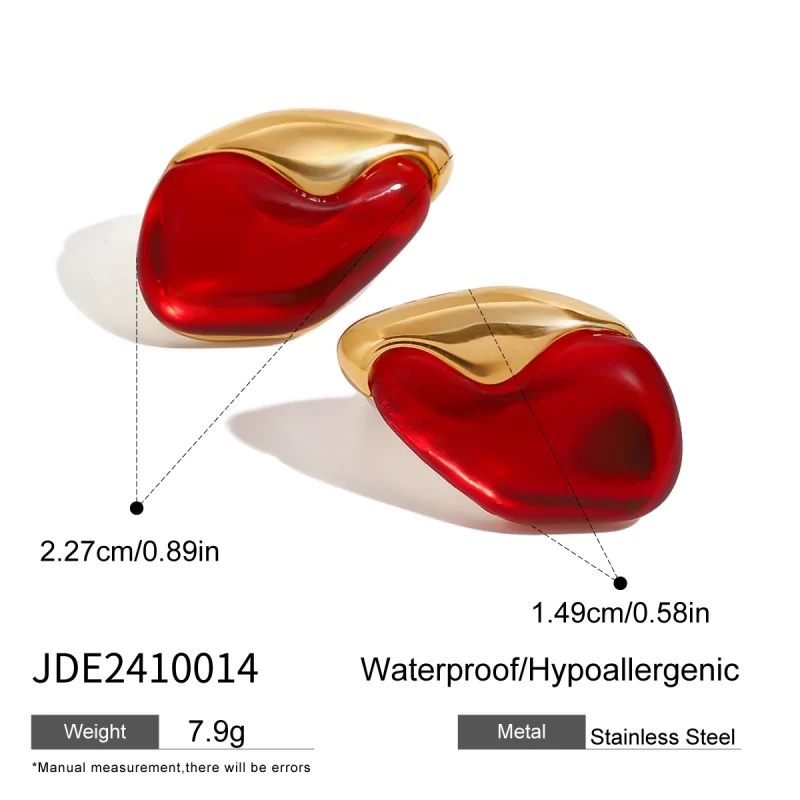 18K Gold Stainless Steel Drop Earrings with Red Natural Stone Luxurious Geometric Vintage Fashion Jewelry Elegant Hoop Style - Image 5