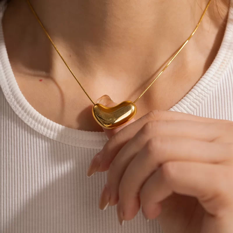 Youthway Stainless Steel Trendy Gold Silver Snake Bone Chain Irregular Heart Pendant Necklace Charm Jewelry for Women - Image 4