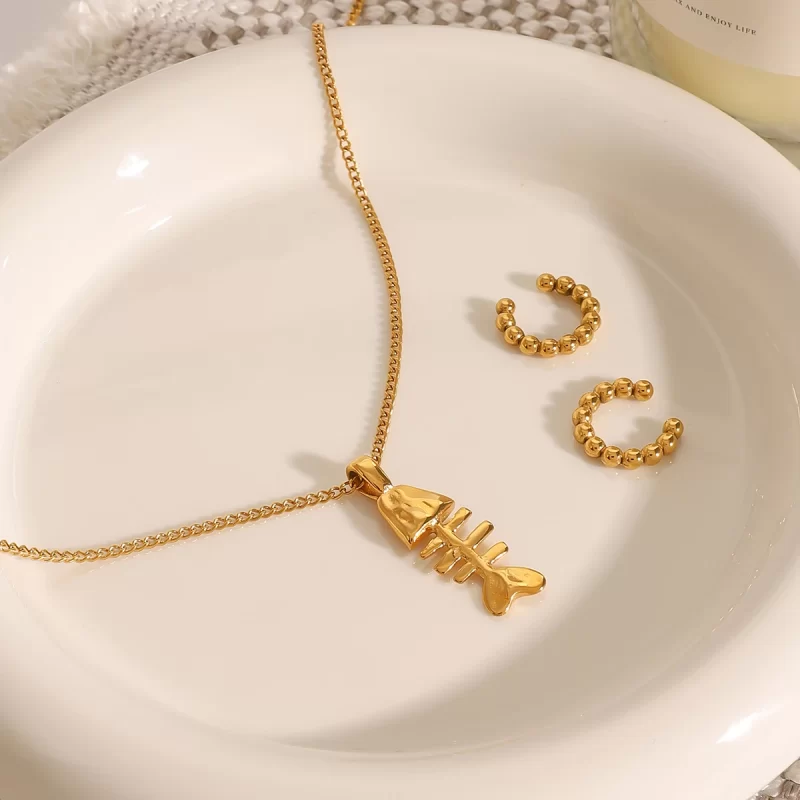 Youthway Versatile Minimally Designed 18K Gold PVD Plated Fish bone Pendant Necklace For Unisex Stainless Steel Jewelry Gift - Image 2