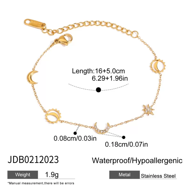 J&D Trendy Moon Star Stainless Steel Bracelet Geometric Rhinestone Dainty Fashion Chain Jewelry - Image 6