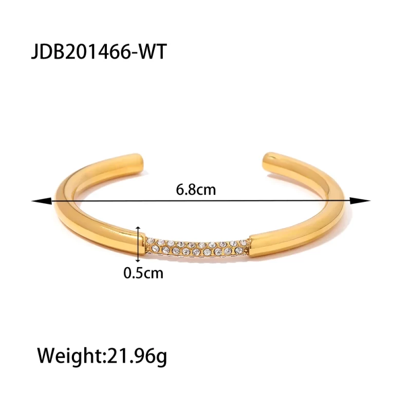 Simple 18k Gold Plated Stainless Steel Bracelet Jewelry Party Gift Opening White Cubic Zirconia Bangles - Image 5