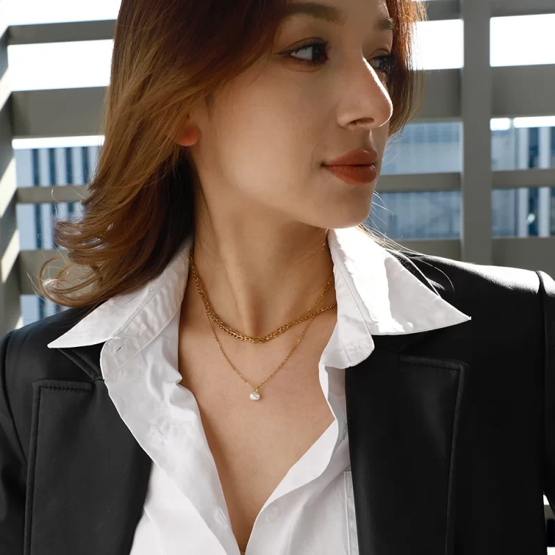 Youthway Natural Pearl Pendant Multi-Layers Necklace Stainless Steel Waterproof 18K PVD Plated Jewelry Accessories Gift - Image 5
