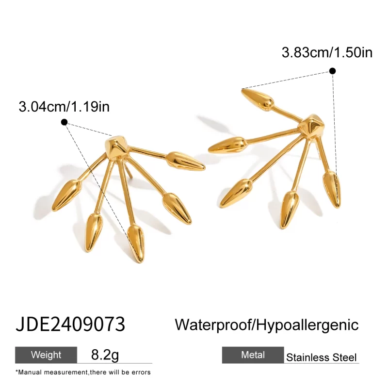 18k Gold Stainless Steel Minimalist Vintage Punk Stud Earrings Geometric Hoop with Arrow and Spike Gothic Fashion Jewelry - Image 6