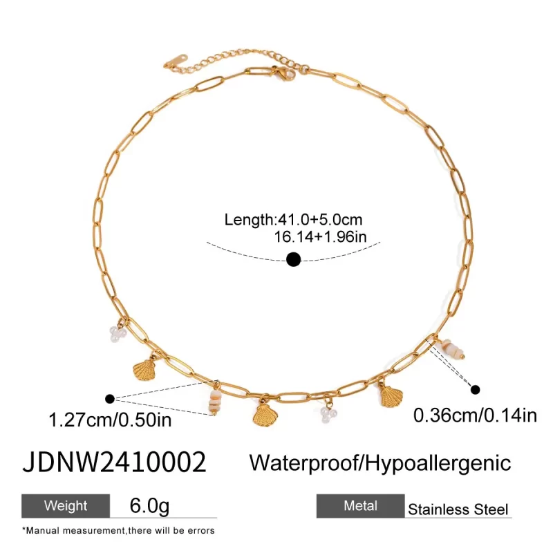 J&D Ocean 18K Gold Plated Stainless Steel Charm Necklace Shell Glass Pearl Natural Stone Chain Necklace - Image 6