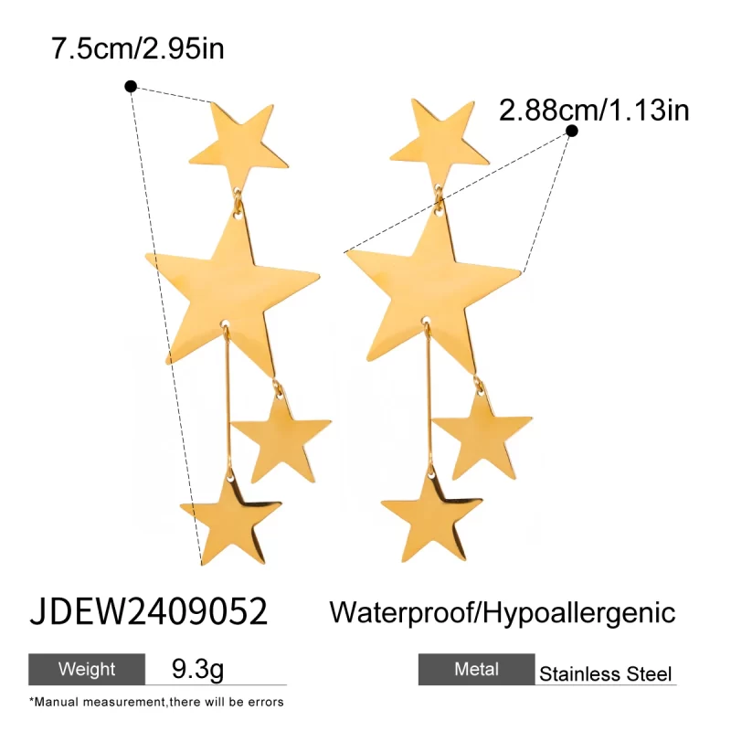 18k Gold Stainless Steel Faceted Star Tassel Earrings Contemporary Design for Women - Image 6