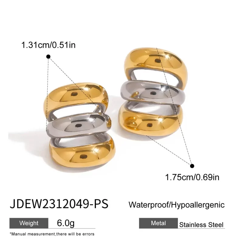 Unique Design Stainless Steel Gold Plated Stud Earrings 18K Striped Hollow Women Earrings - Image 6