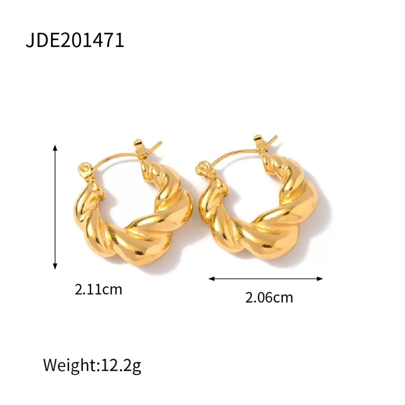 New Titanium Steel Croissant Hoop Earrings Stylish 18K Gold Plated Stainless Steel Entwined Statement Hoop Earrings - Image 4