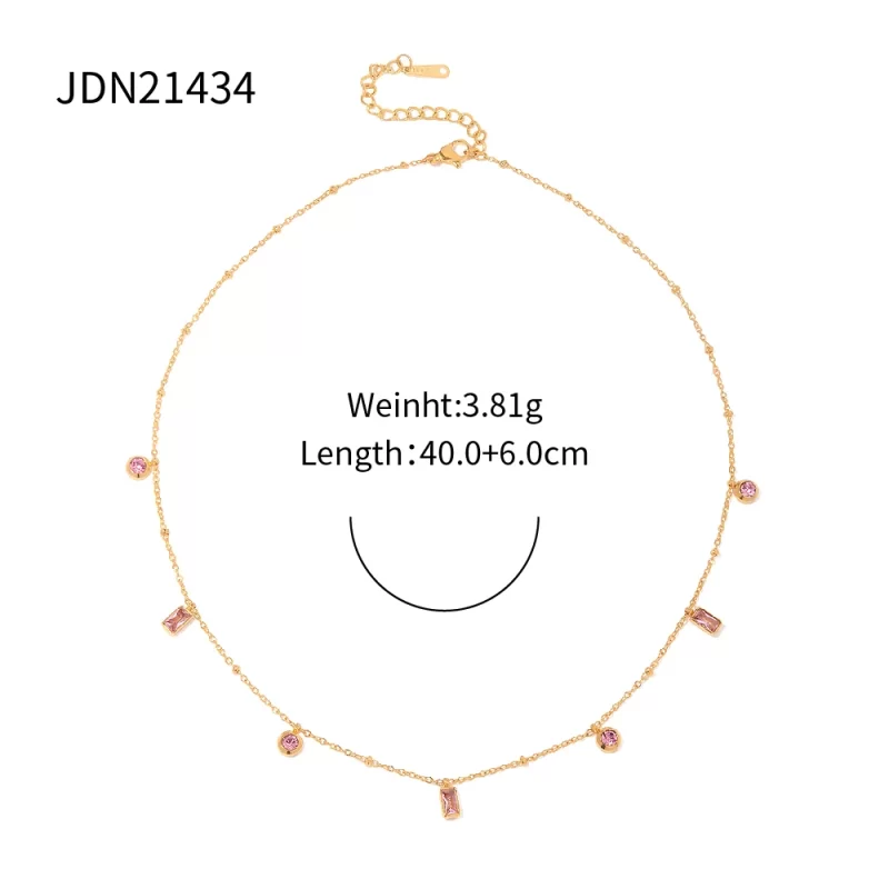 Youthway Orange Pink Round Small Pendant Necklace Bracelet Set 18K Gold Plate Waterproof Fashion Jewelry Set - Image 6