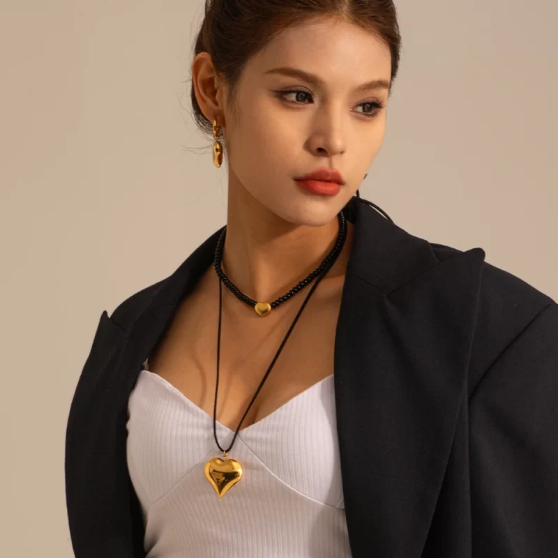 Youthway Smooth Stainless Steel Heart Pendant Korean Cashmere Necklace Glossy Charm Golden Steel Color Jewelry for Women - Image 5