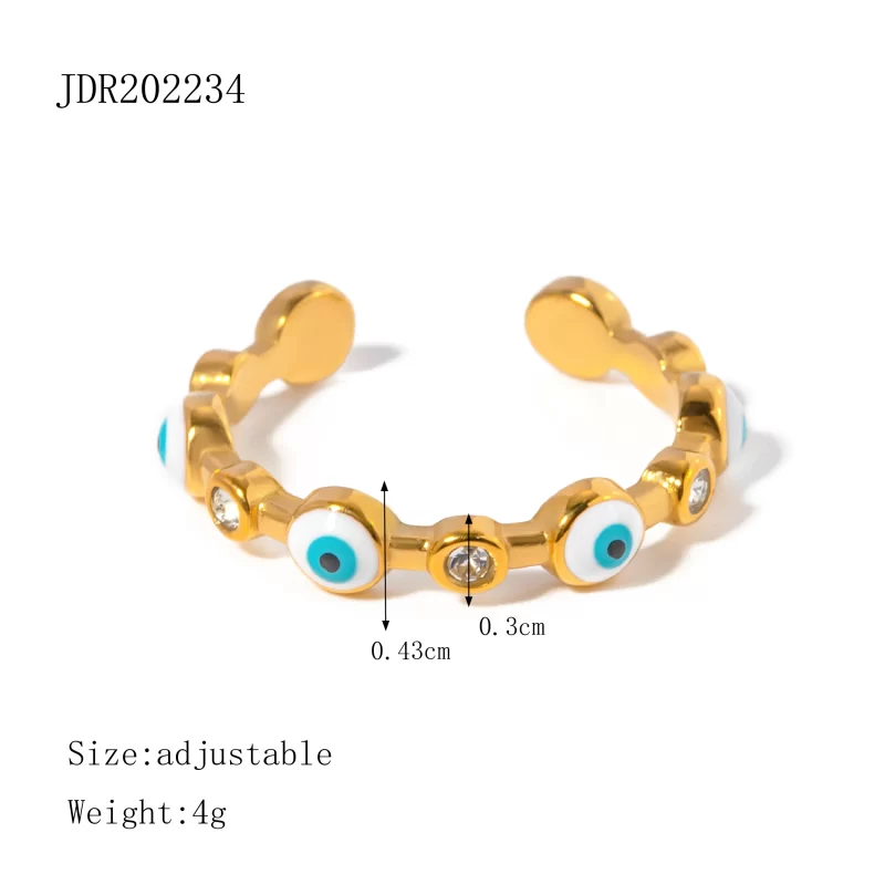 Dainty 18K Gold Plated Stainless Steel Evil Eyes Enameled Clear Cubic Zirconia Opening Rings Jewelry - Image 5