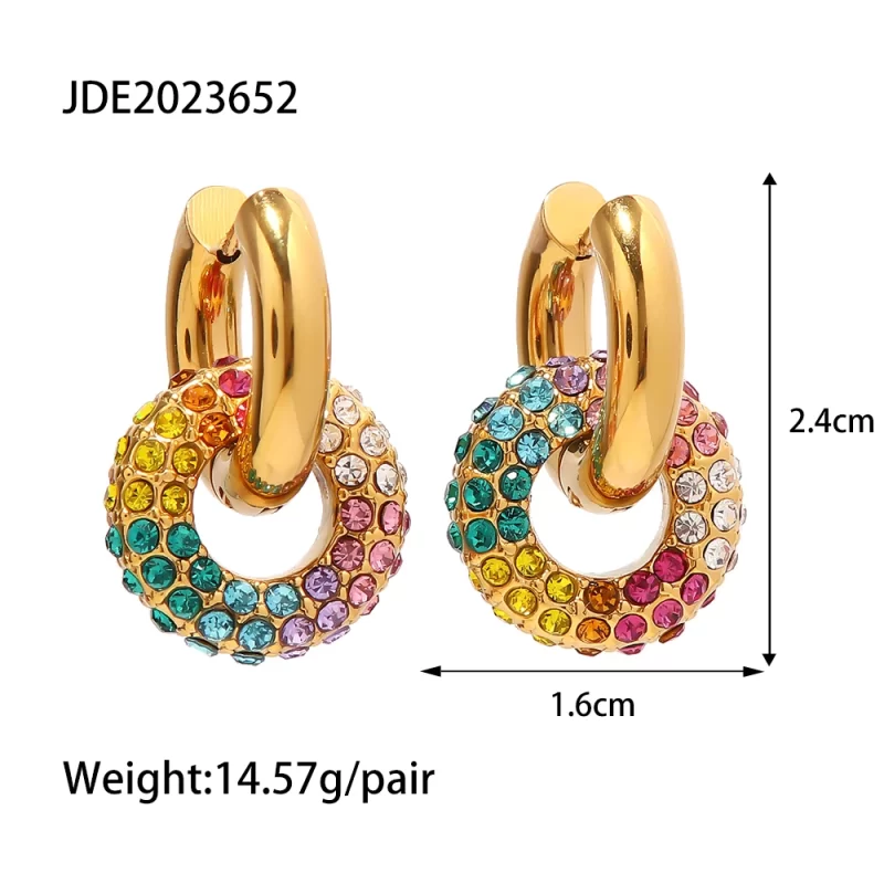 Waterproof 18k Gold Plated Stainless Steel Jewelry Gift Colorful Cubic Zirconia Hoop Earrings for Women - Image 6