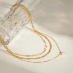 Youthway Natural Pearl Pendant Multi-Layers Necklace Stainless Steel Waterproof 18K PVD Plated Jewelry Accessories Gift
