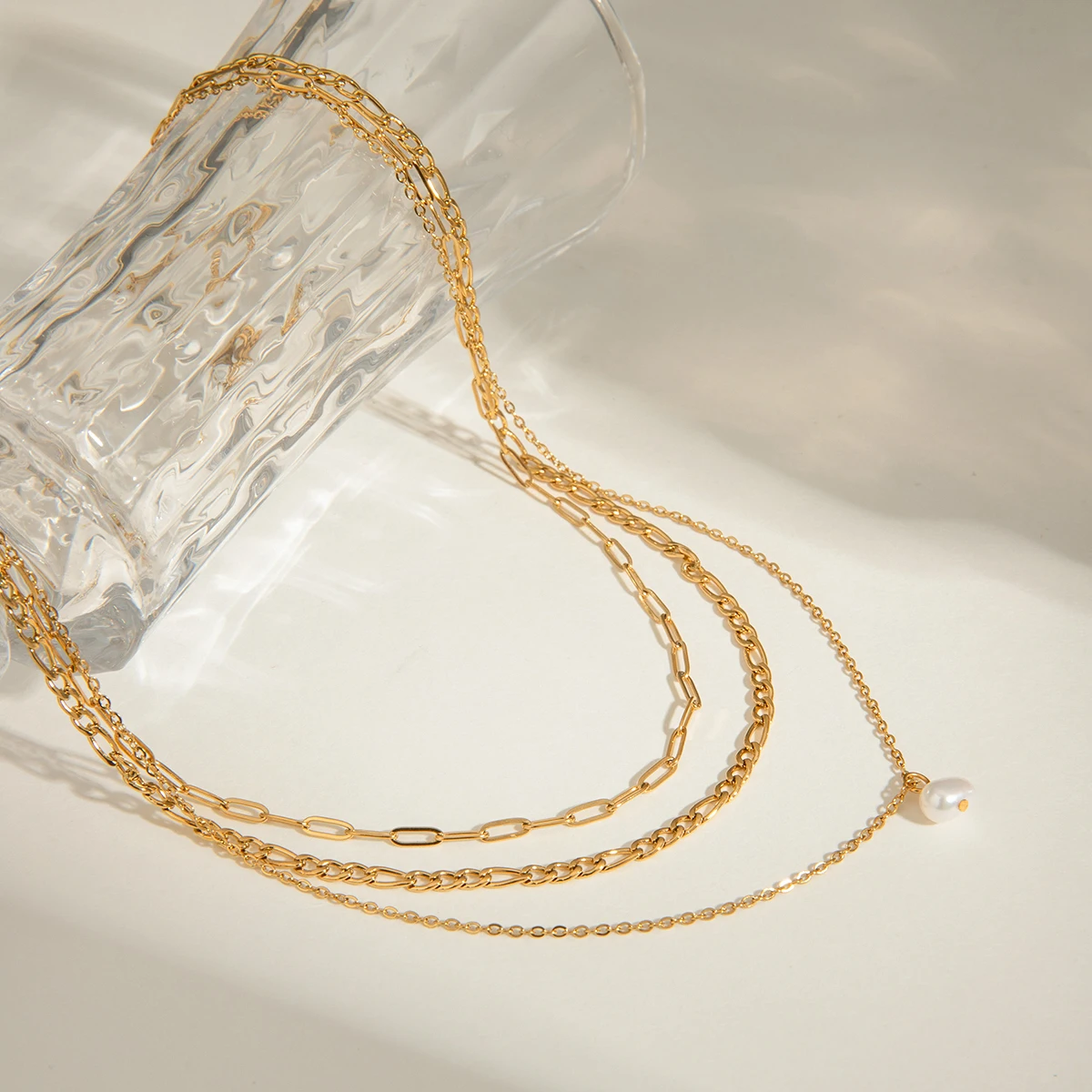 Youthway Natural Pearl Pendant Multi-Layers Necklace Stainless Steel Waterproof 18K PVD Plated Jewelry Accessories Gift