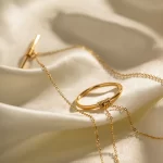Youthway 16k Gold Double Round Long Bar Stitching Necklace Vintage Gold Color Necklace Rust Proof Jewelry for Women
