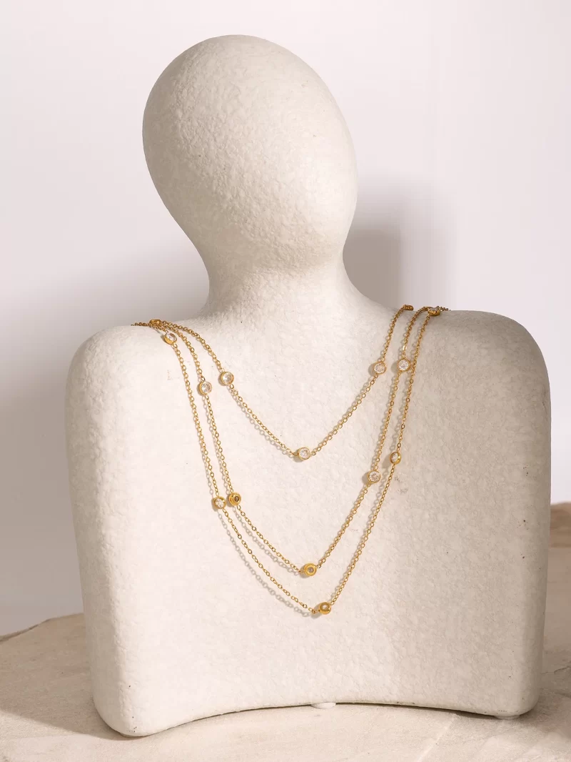 Youthway Stylish Multi Layered Imitation Diamond Designed Necklace Stainless Steel Metal Collar Trendy Thin Chain Jewelry - Image 2