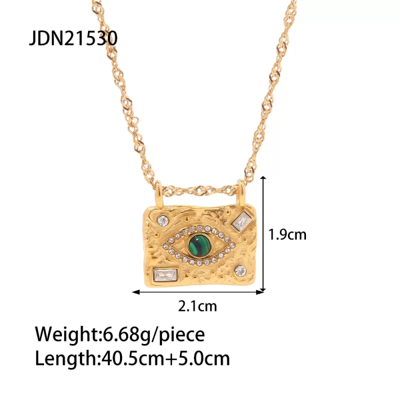 Youthway Luxury Cubic Zirconia Green Malachite Lava Square Devil's Eye Square Plaque Ring Necklace Set Charm Jewelry Set - Image 6
