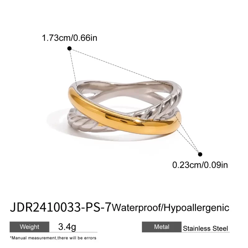 J&D Minimalist Design Jewelry Stainless Steel Rings for Women 18K Gold Plated Two Tone Cross Rings - Image 6