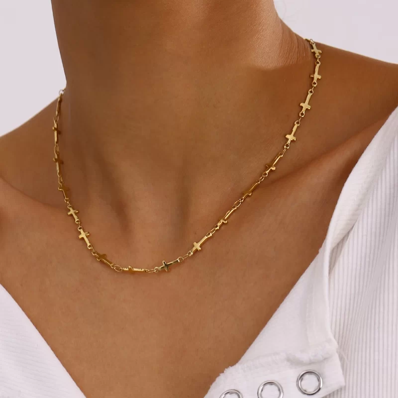 Youthway New Design Trendy Gold Plated Stainless Steel Smooth Cross Chain Necklace For Ladies Anti Allergic Fashion Jewelry Gift - Image 2