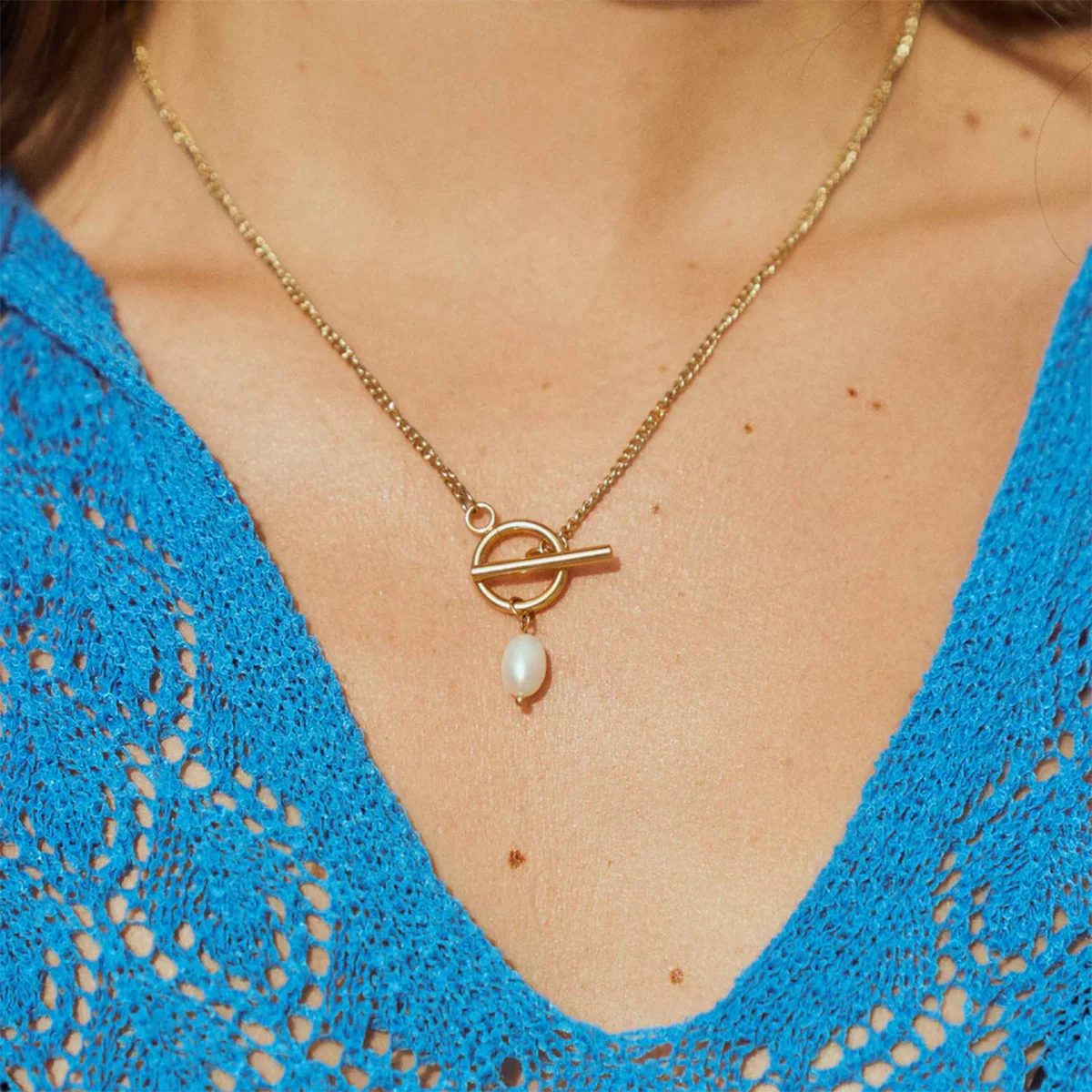 Youthway Gold Plated Stainless Steel Trendy Minimalist Pearl Pendant Necklace For Women Waterproof Anti Allergic Jewelry