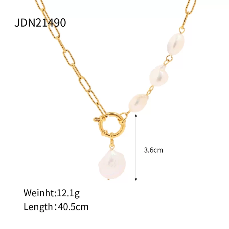 New Jewelry Stainless Steel Spring Lock Half Paperclip Chain Freshwater Pearl Necklace for Women - Image 6