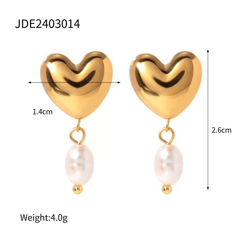 Jewelry 18K Gold Plated Heart Stainless Steel Freshwater Pearl Huggie Earring for Women - Image 6
