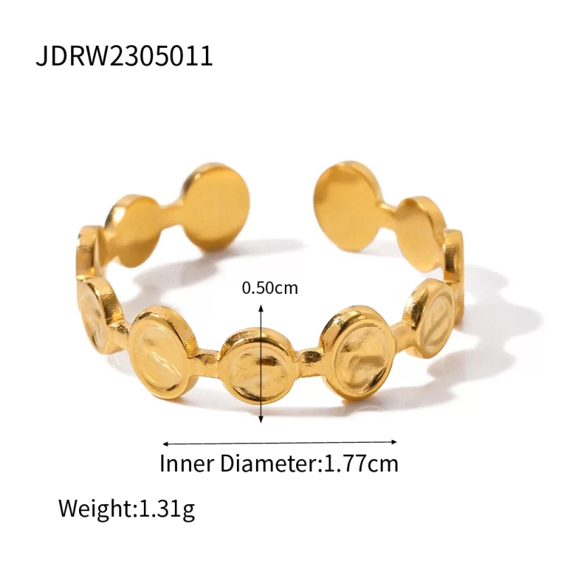 New Trendy Stainless Steel 18K Gold Plated Ring Gift Opening Cut Out Circle Oval Chain Rings for Women - Image 4