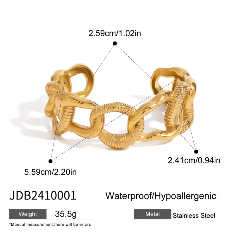 J&D Elegant Twisted Rope Chain Bracelet Bold Design Fashion Statement Jewelry 18K Gold Plated Stainless Steel Cuff Bangle - Image 5