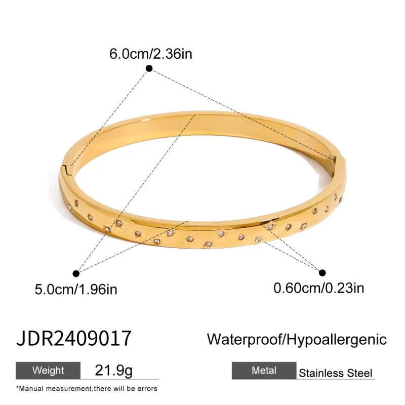 J&D 18k Gold Stainless Steel Star Rhinestone Bracelet 6mm Modern Luxury Jewelry - Image 6