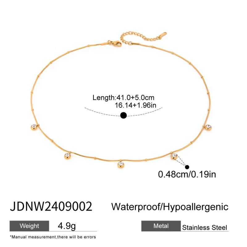 J&D 18k Gold Stainless Steel Zircon White Round Zircon Pendant Necklace 41+5cm - Image 6