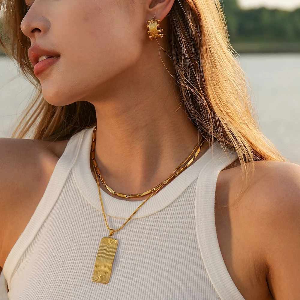 Youthway Street Style Summer Threaded Rectangle Pendant Necklace Earrings Set for Women Exquisite Trend Jewelry Sets
