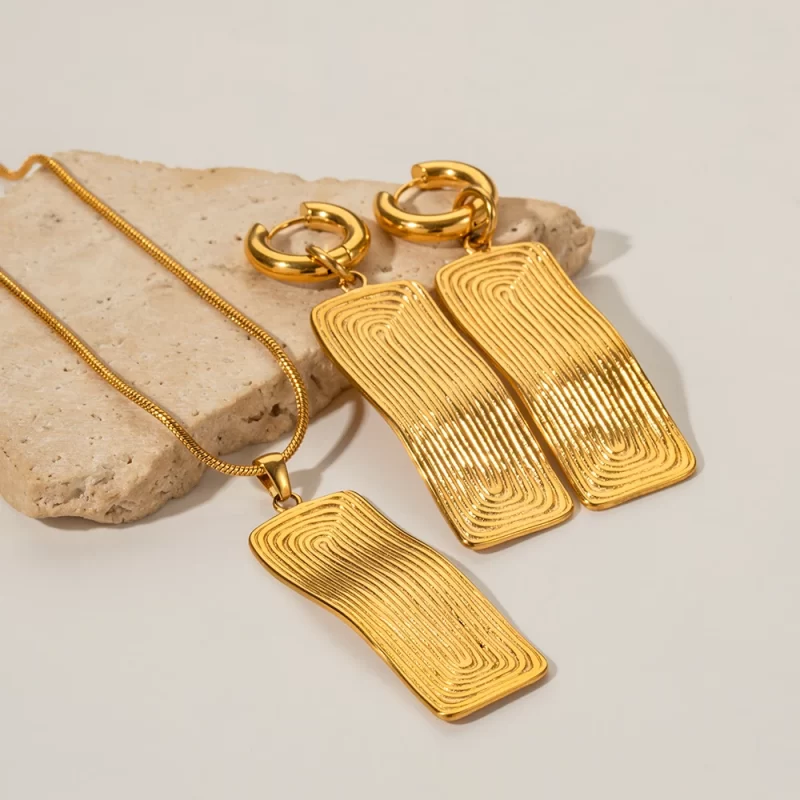 Youthway Street Style Summer Threaded Rectangle Pendant Necklace Earrings Set for Women Exquisite Trend Jewelry Sets - Image 3