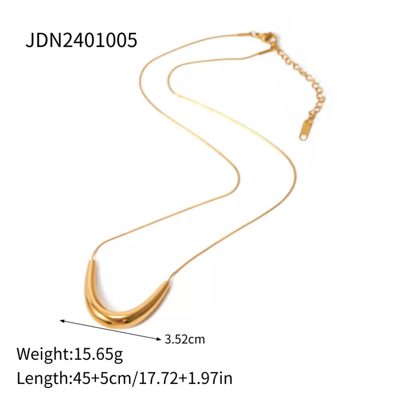 J&D Waterproof 18K Gold Plated Stainless Steel Jewelry U Shape Smooth Smile Necklace Women Daily - Image 6