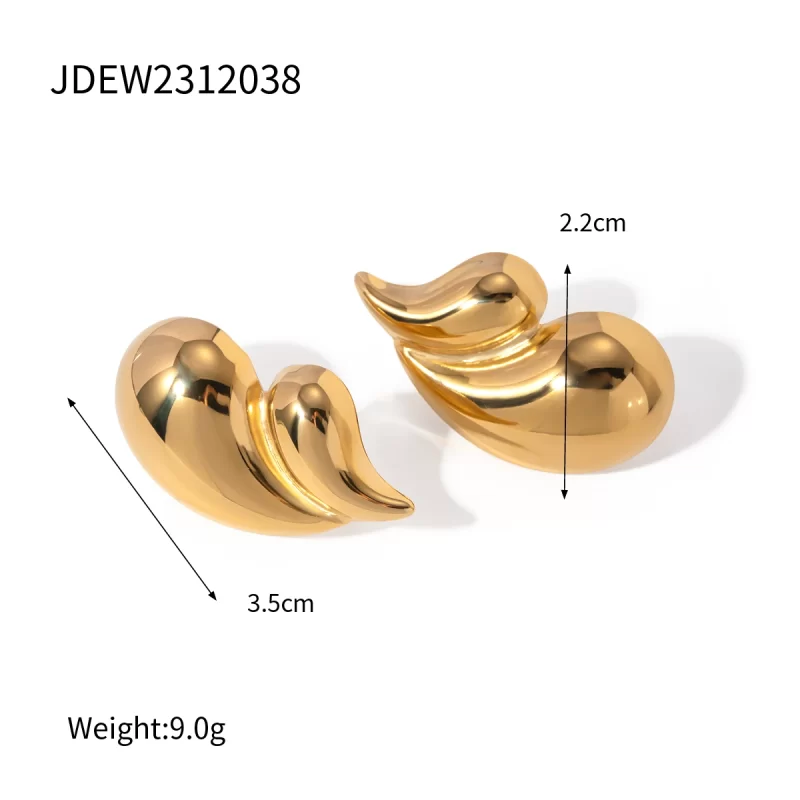 Trend Wide Surface Twist Wavy Earrings 18K Stainless Steel Double Tear Drop Earring for Women - Image 6