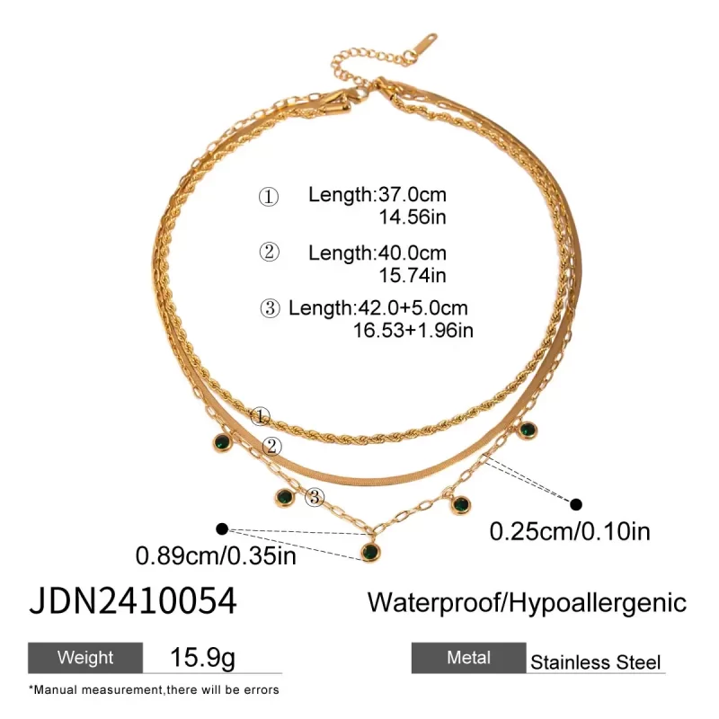 Youthway New Arrival Vintage Elegant Multi-layer Chain Green Rhinestone Necklace Waterproof Anti Allergic Jewelry Women Party - Image 4